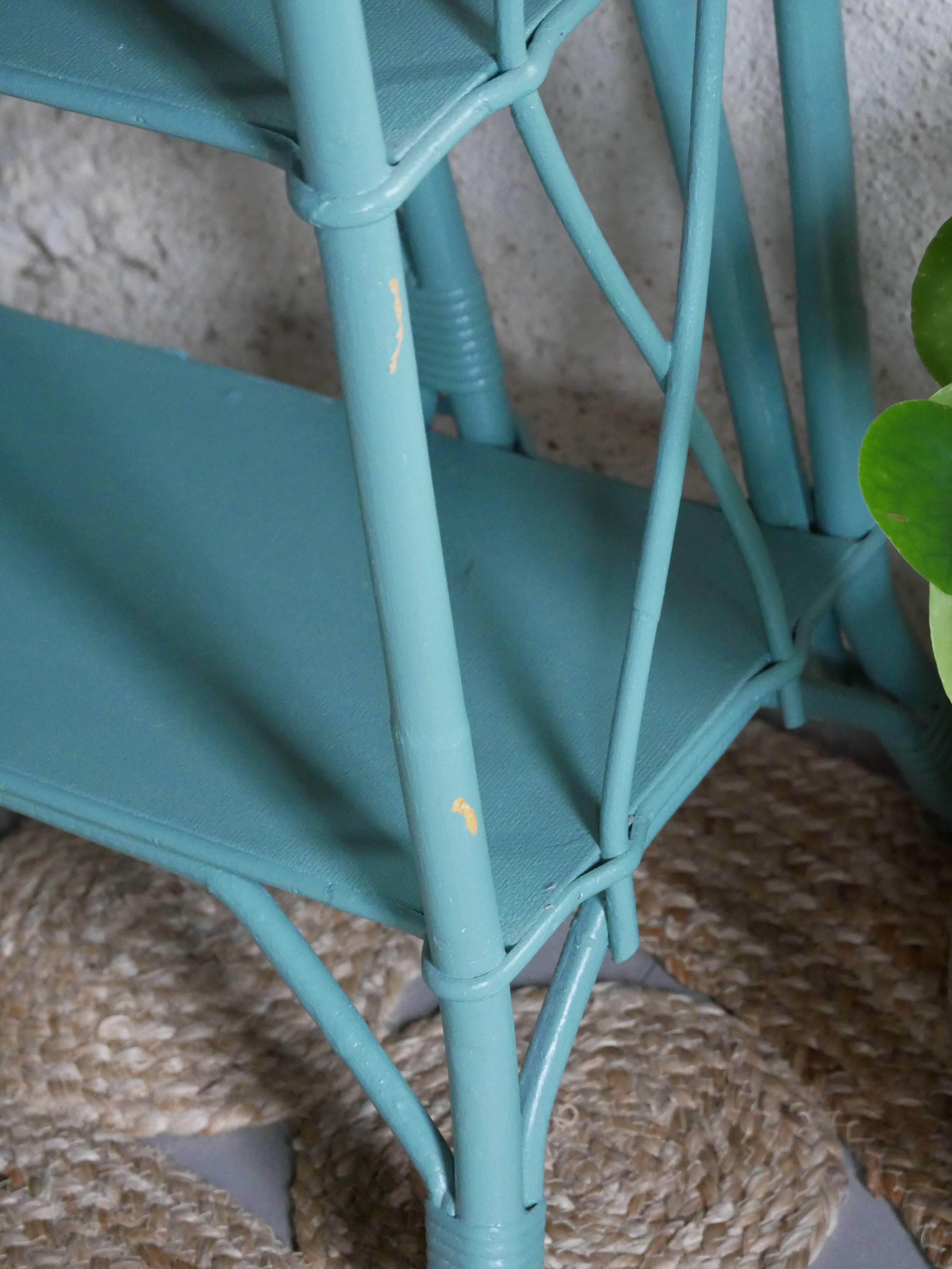 Blue rattan shelf