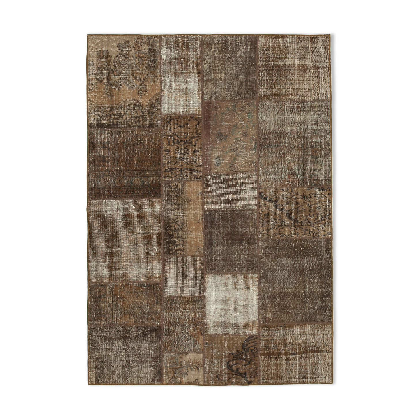 Handwoven oriental vintage 170 cm x 241 cm brown patchwork carpet