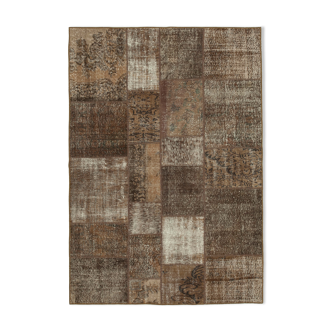 Handwoven oriental vintage 170 cm x 241 cm brown patchwork carpet