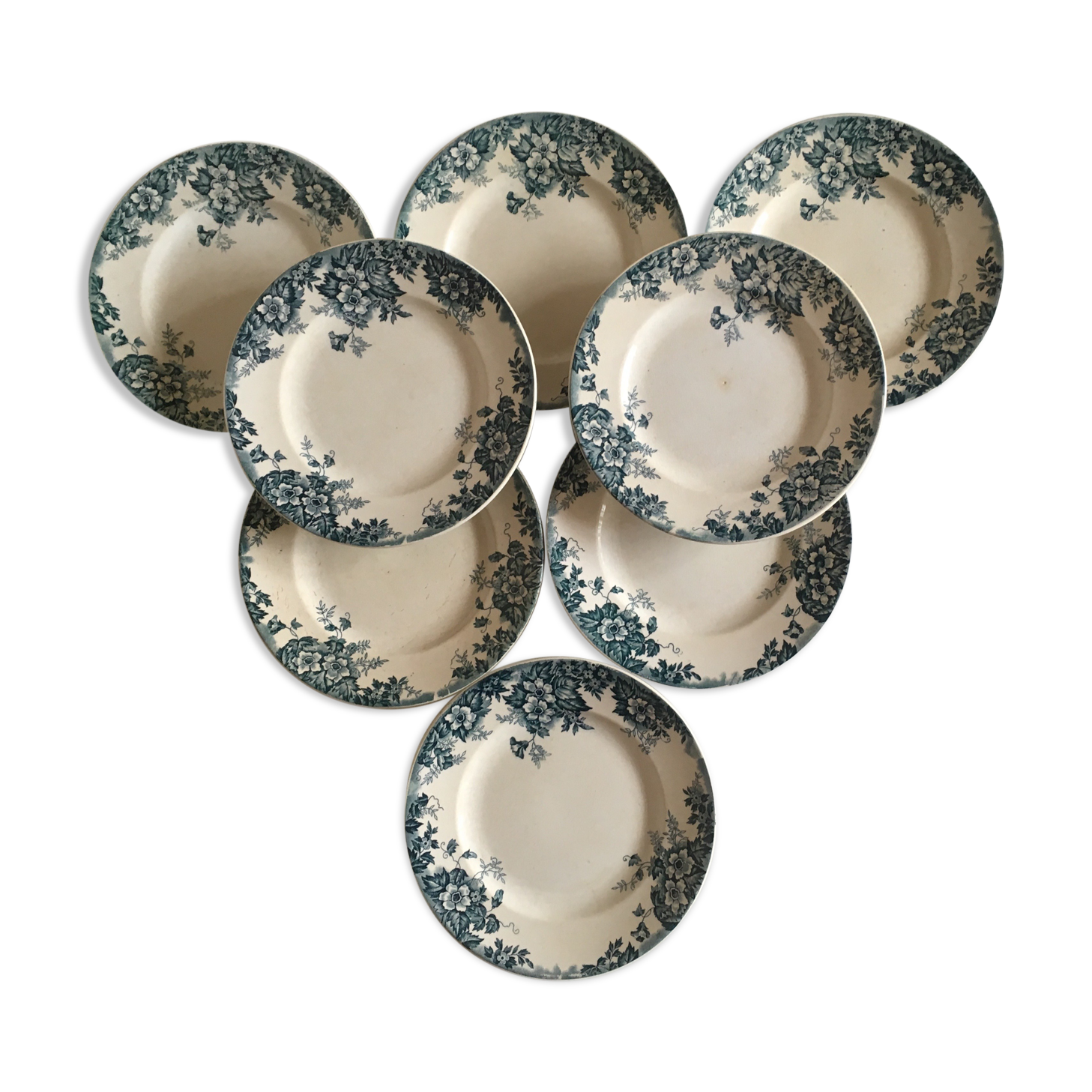 Set de 8 assiettes en faïence terre de fer Marie-Louise 1920s