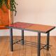 Ceramic coffee table, black iron and ceramic, red, design, 1970