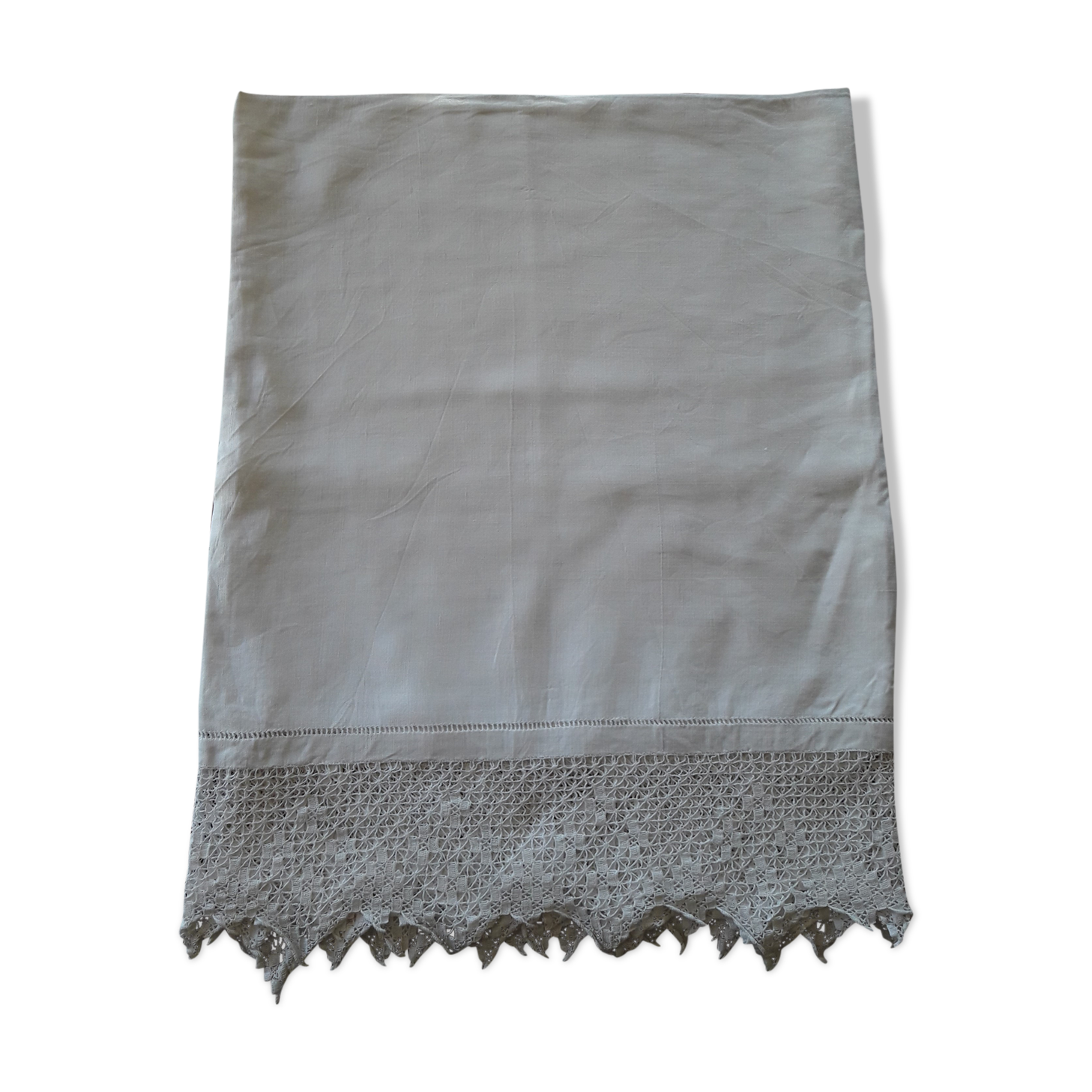 Old hotel tablecloth in white linen