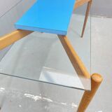 Table basse en verre avec cadre en bois, années 1960, Tchécoslovaquie