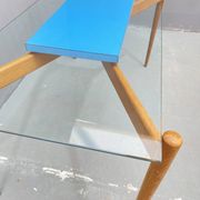 Glass coffee table with a wooden frame, 1960s, Czechoslovakia.