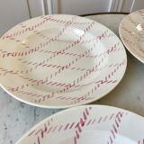 set of 4 hollow plates Badonviller pink rope pattern 30s
