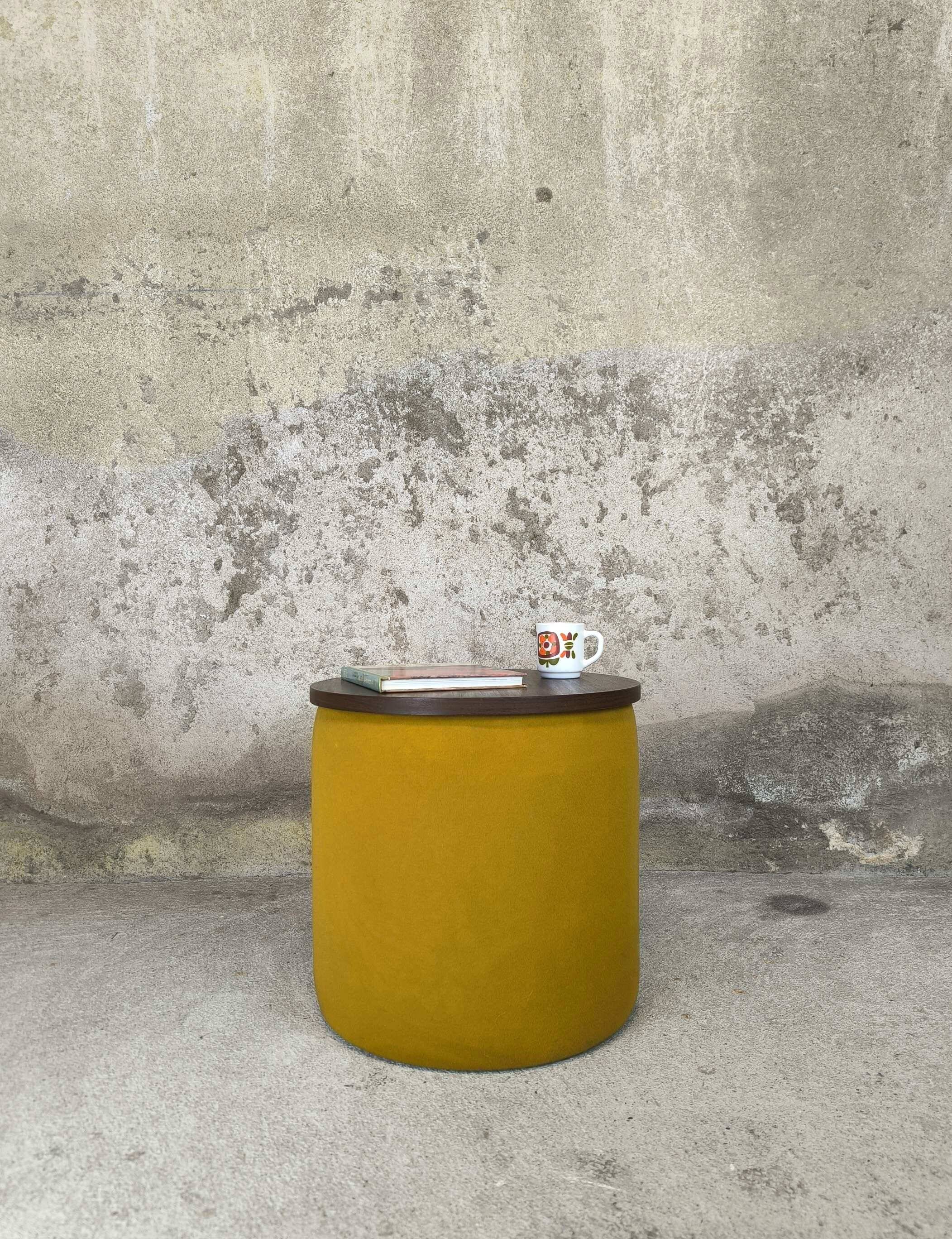 Vintage fabric and teak side table.