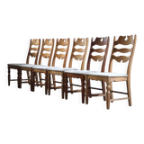 Set of 6 vintage Danish oak razorblade highback chairs by H. Kjærnulf, 1960s