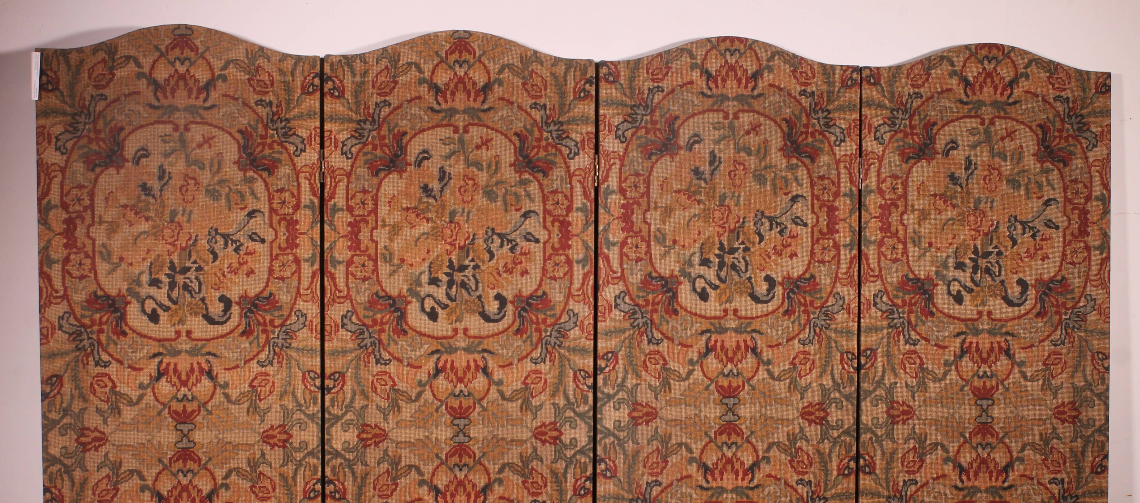 four-panel screen painted on 19th century fabric