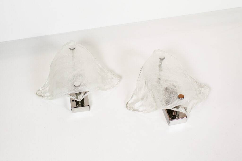 Set of two heavy ice glass 'Paper fold' sconces by Kalmar