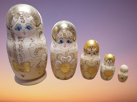Pyrographed matryoshka Russian doll