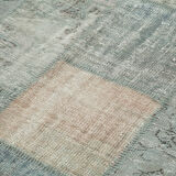 Handwoven oriental overdyed 176 cm x 241 cm grey patchwork carpet
