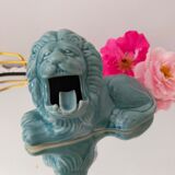 Ashtray vintage ceramic zoomorphic "lion" glaze light blue vintage of the 50s