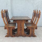 Set of table and 4 mountain chairs in solid oak