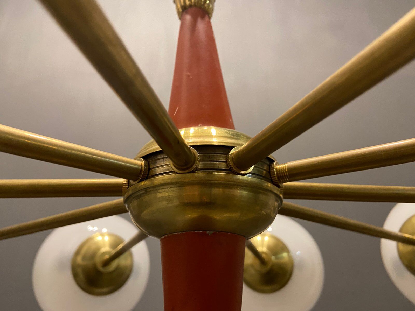 Italian sputnik chandelier in opaline glass, 1960s