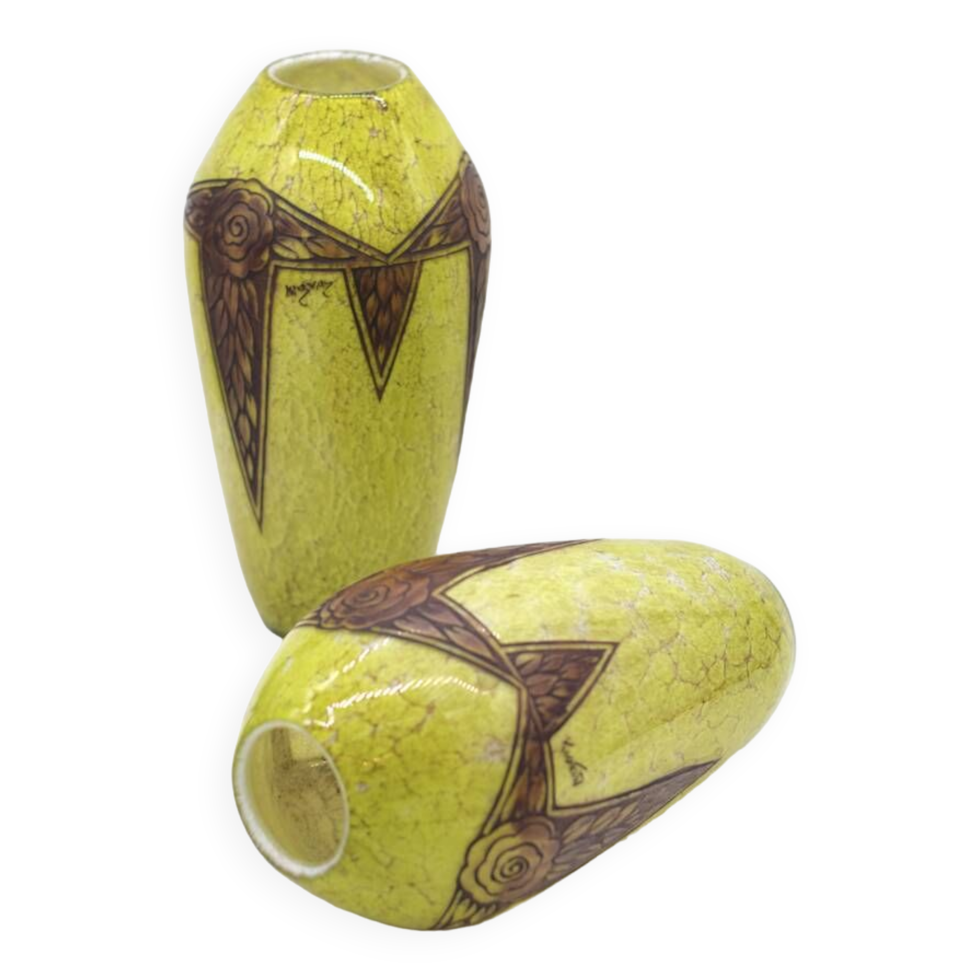 Set 2 Rare Vase Ovoïde signé F-T Legras Pare de verre Art deco 1930