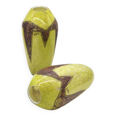 Set 2 Rare Vase Ovoïde signé F-T Legras Pare de verre Art deco 1930