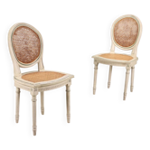 Paire de chaises anciennes en bois laqué et cannage, Italie, XXe siècle