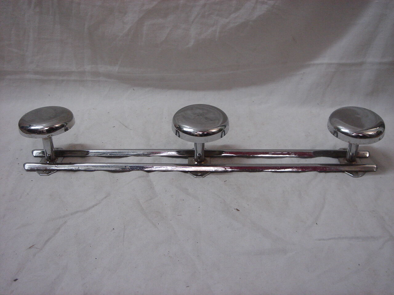 Coat rack with 3 hooks in stainless steel, chrome, 1960