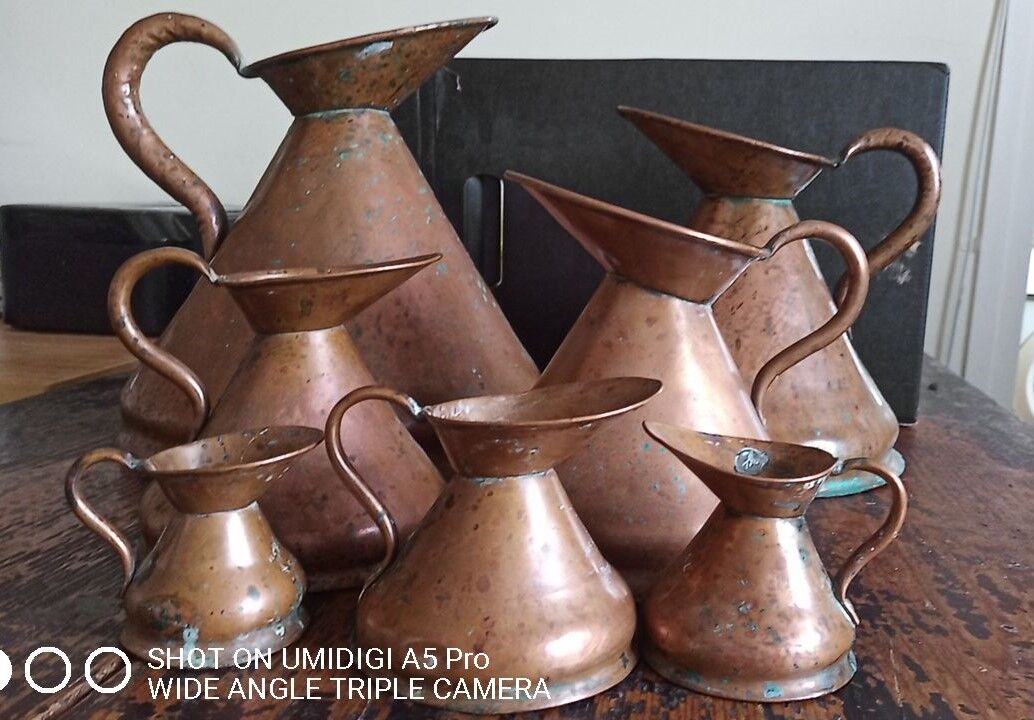 Measures "imperial" english copper 1/2 gill to 1 gallon / nineteenth century x 7pcs