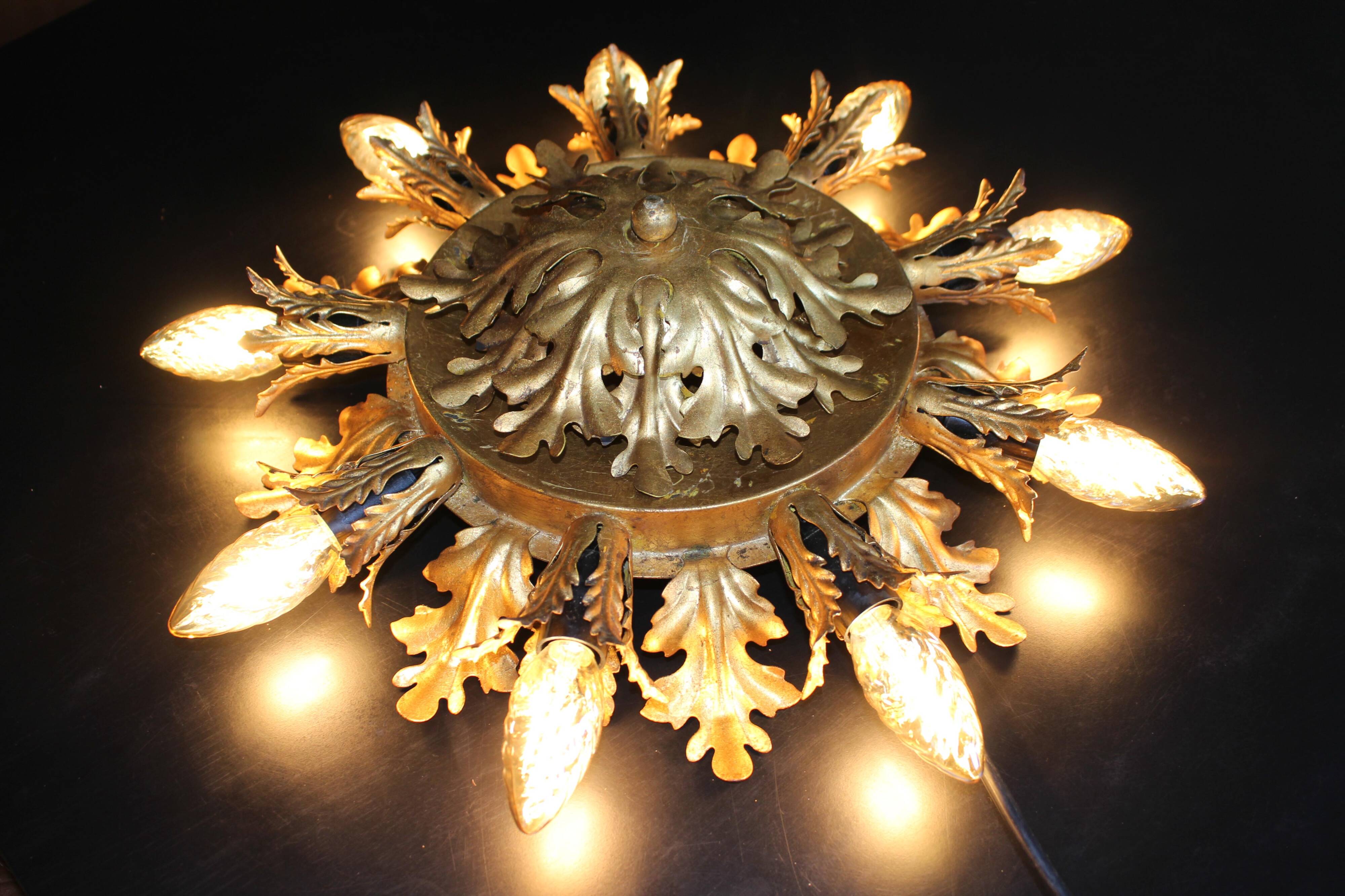 Set of 2 Large Florentine Chandelier Ceiling Lamps  by Banci Firenze Italy Regency Hollywood Style