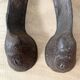 Pair of modernist anthropomorphic fireplace andirons, brutalist log holders 1950s