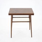 1960s Mid-Century Czech Oak Side Table with Woven Magazine Shelf