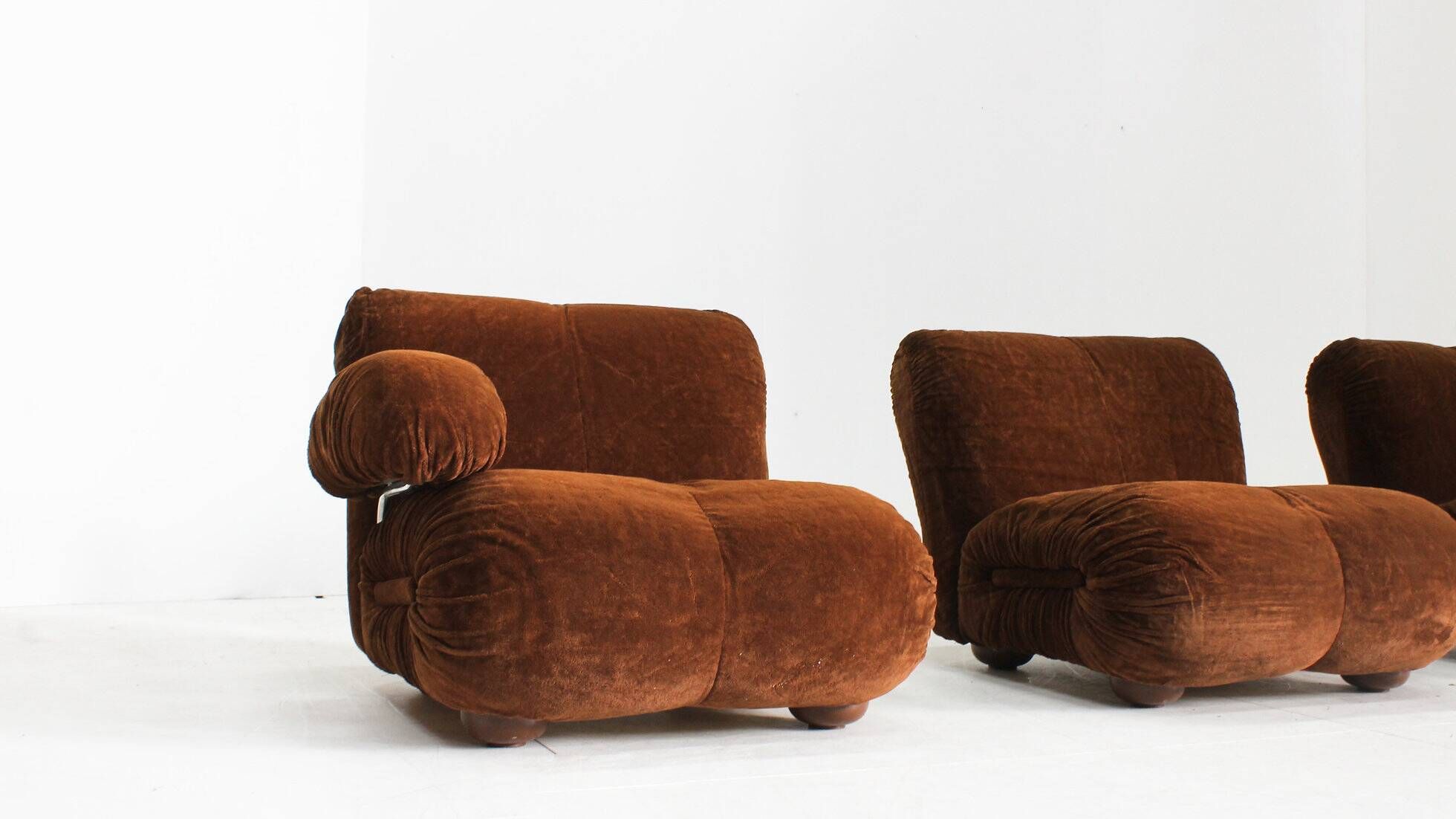 Vintage modular sofa brown velvet and chrome Italy 1970s