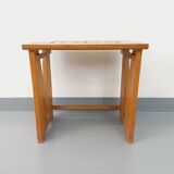 Vintage Guillerme and Chambron coffee and side table in solid oak and ceramic from the 50s and 60s