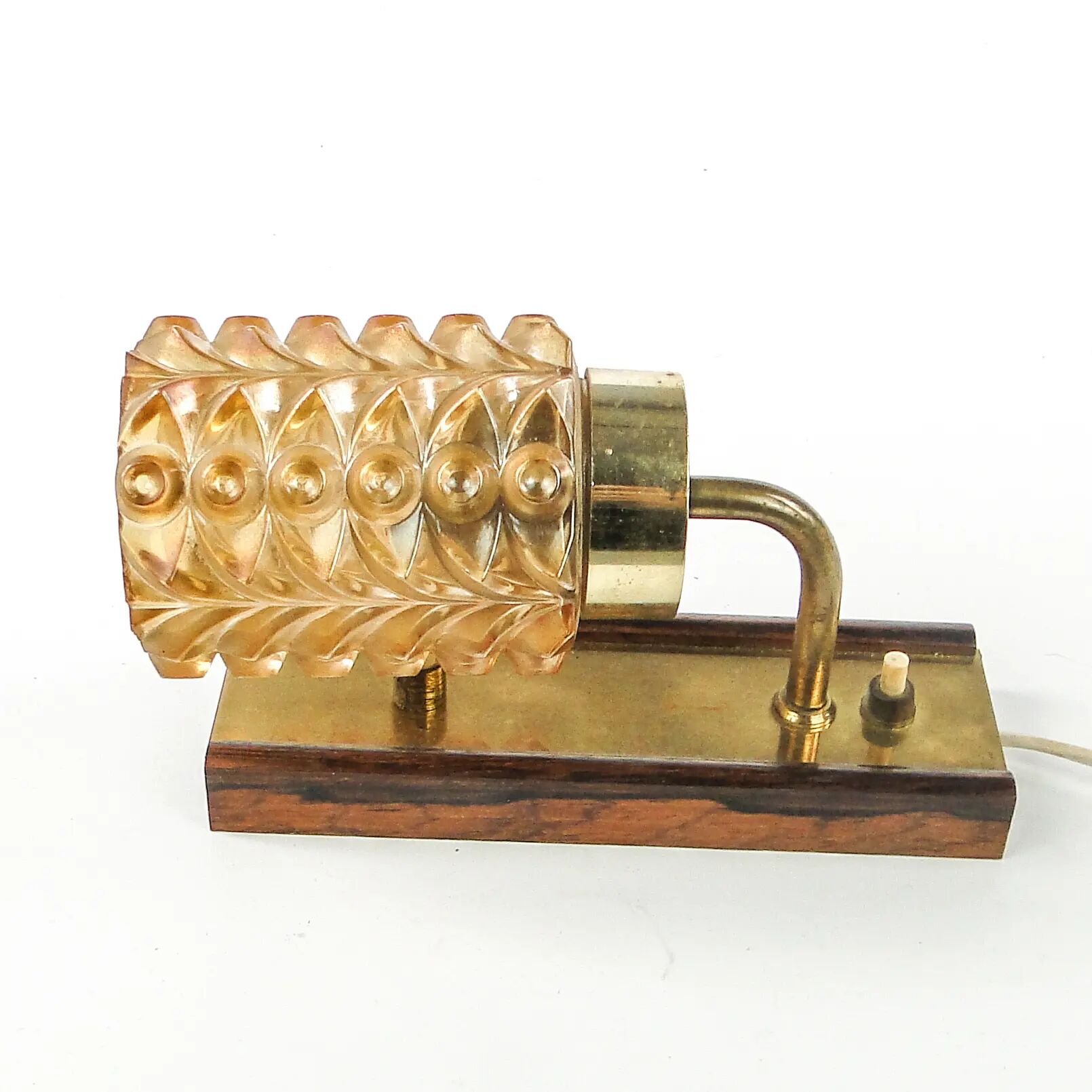 Postmodernist wall lamp, brass, walnut, glass, Germany, 1970s