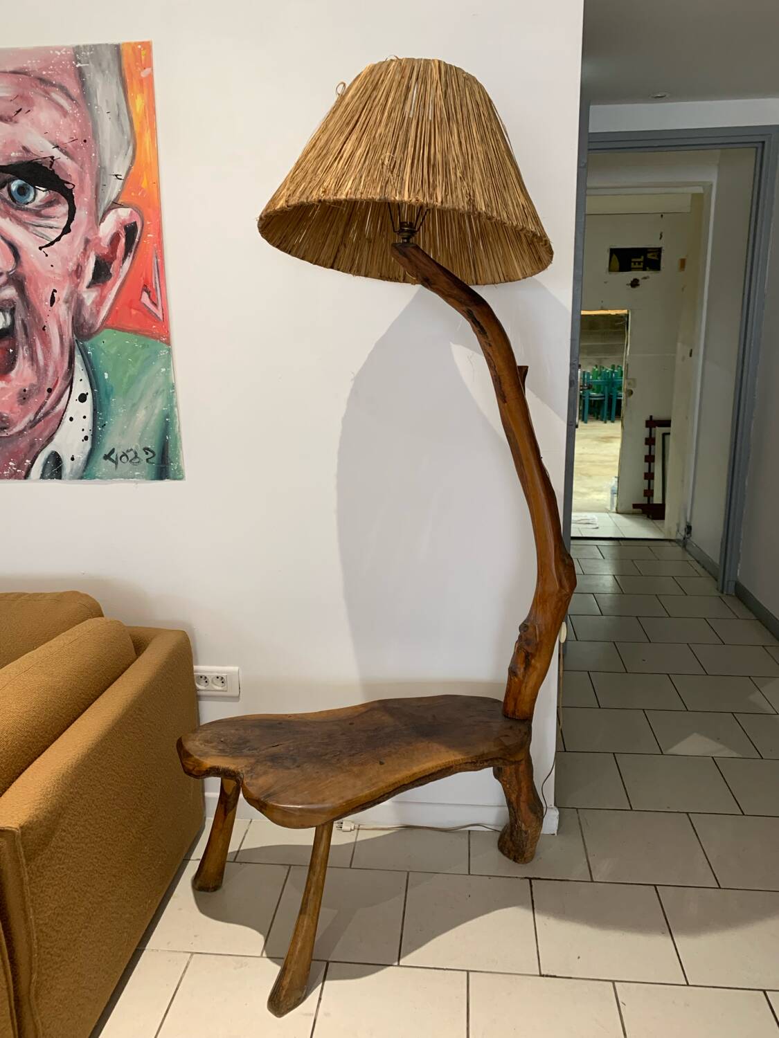 Liseuse Bois Vintage Corde Vallauris circa 1960
