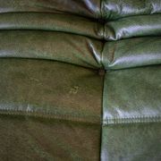 Green leather Togo living room set by Michel Ducaroy for Ligne Roset, 1979, set of 5