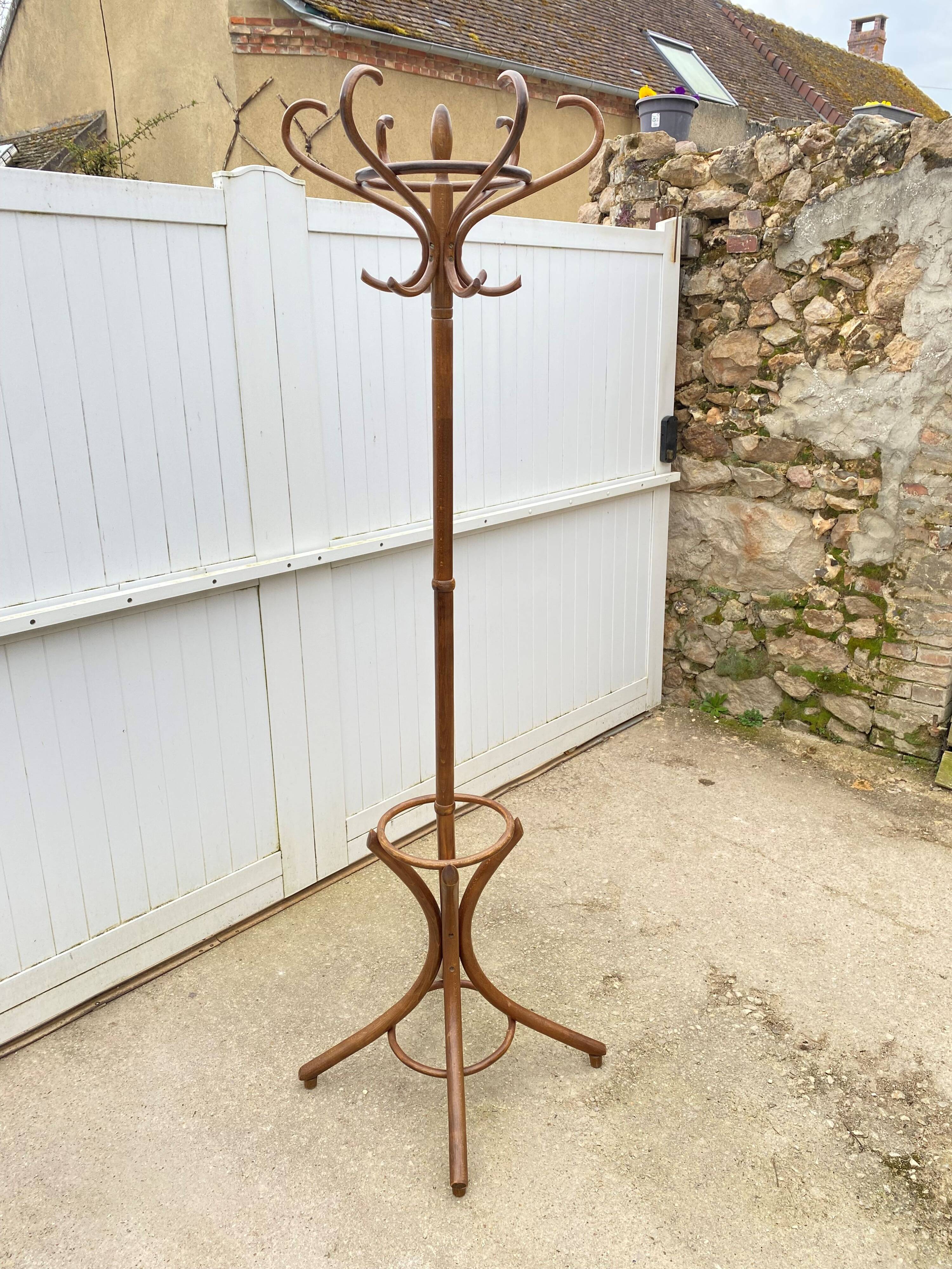 1960s bistro swivel parrot coat rack, curved wood