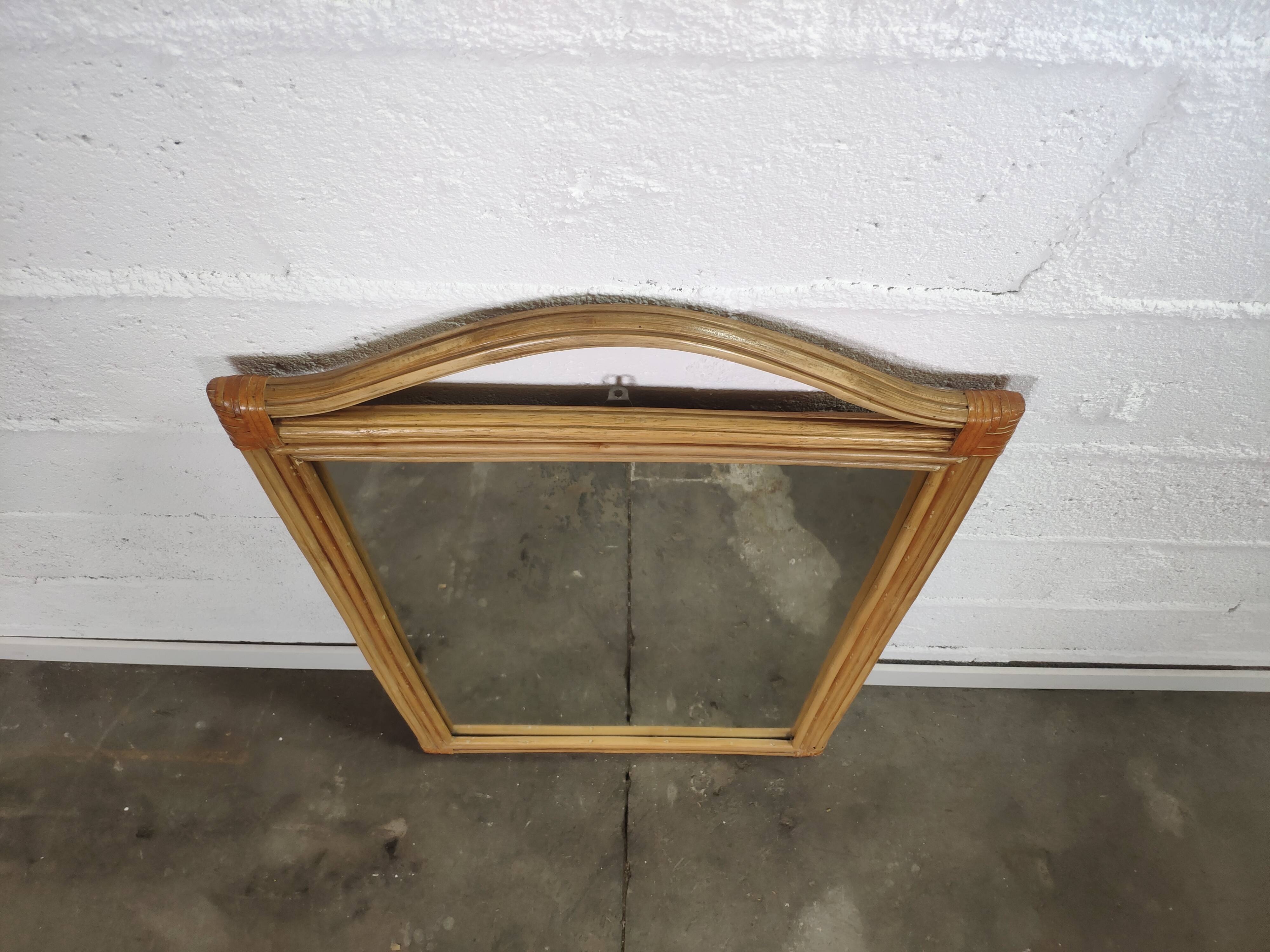 Rattan mirror and leather 100x60