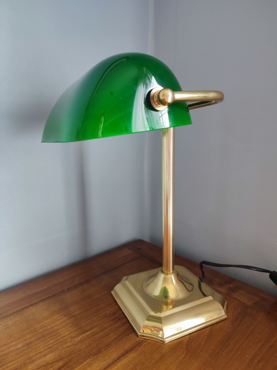 Lampe banquier en laiton et verre vintage