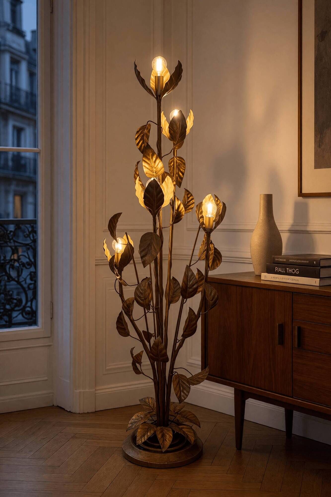 Hans Kögl, golden floor lamp from the 70s