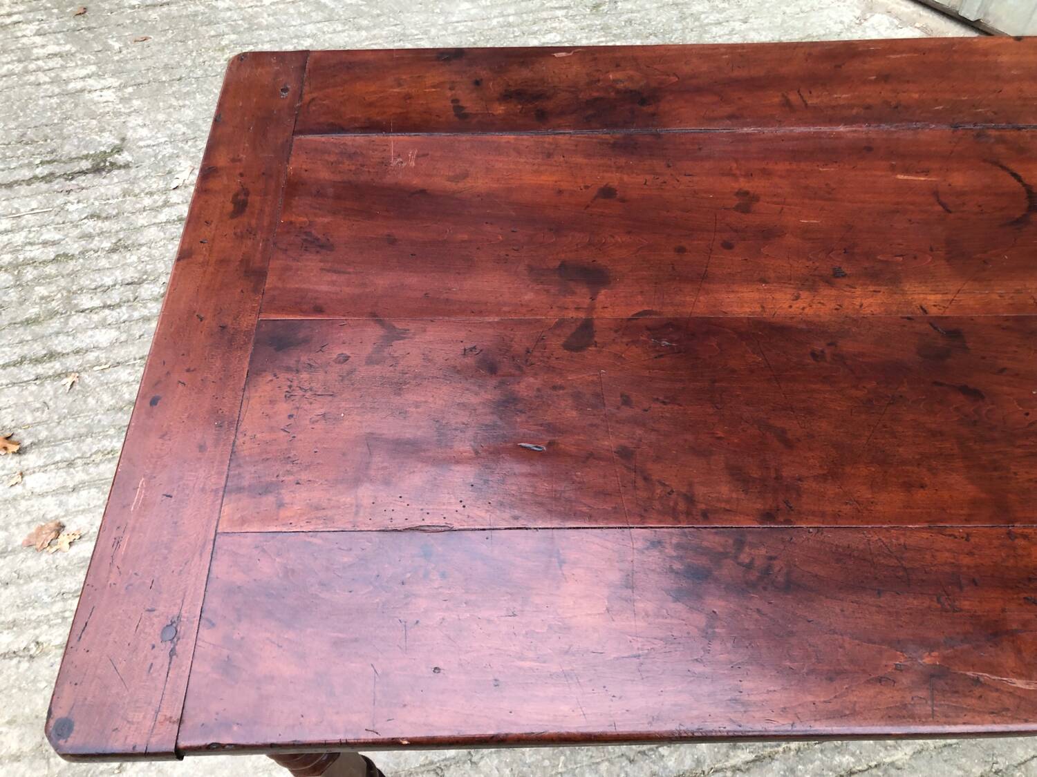 Antique farmhouse table in solid cherry wood with 4 drawers
