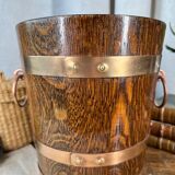 Champagne bucket in oak and brass, signed