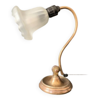 Old Art Deco lamp, swan neck, brass, 1920