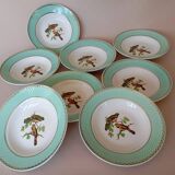 8 soup plates Fenal Badonviller "Birds" vintage 1950s
