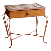 Petite table d’appoint en fer forgé et mosaïque, années 50-60