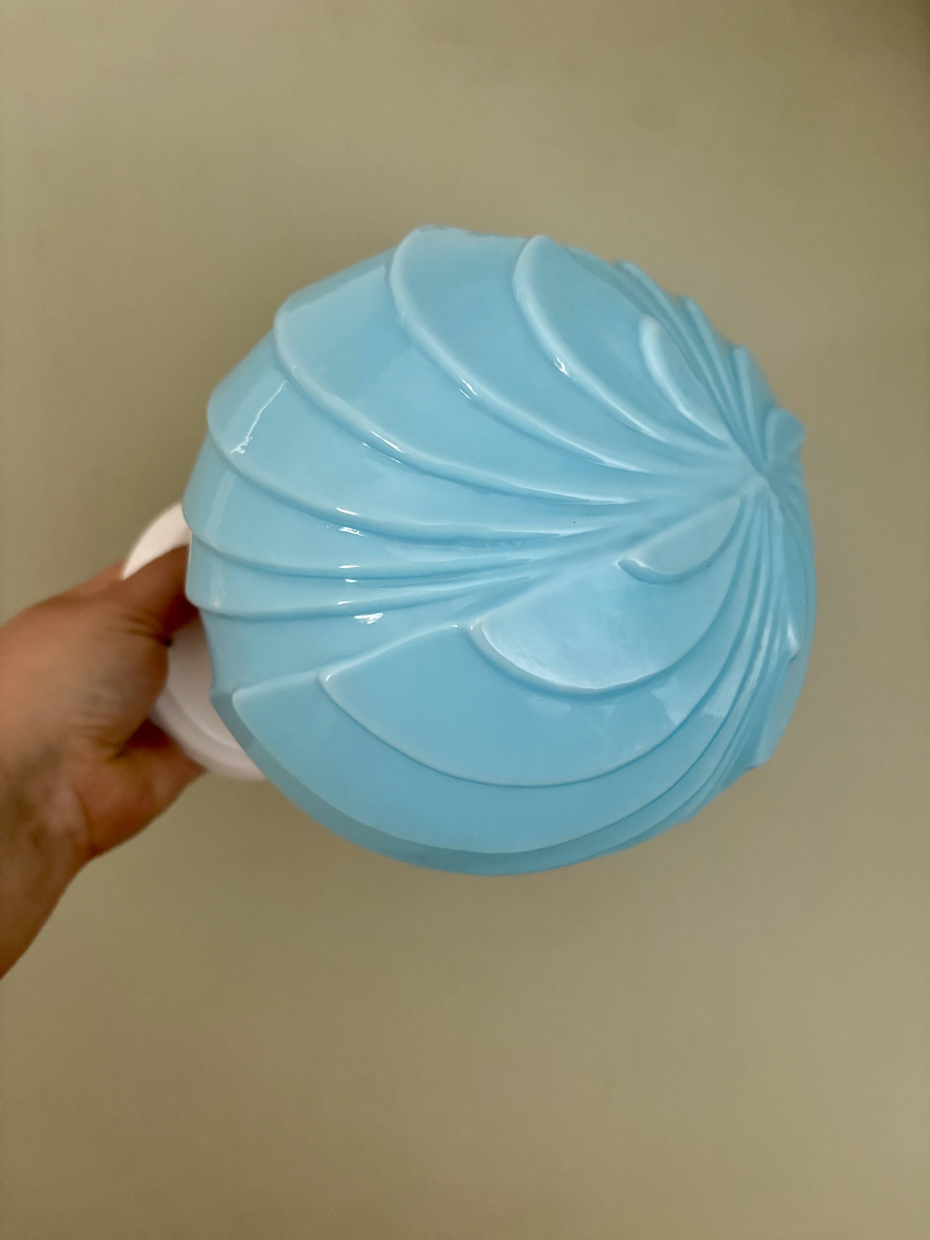 Vintage art deco globe wall lamp in blue opaline