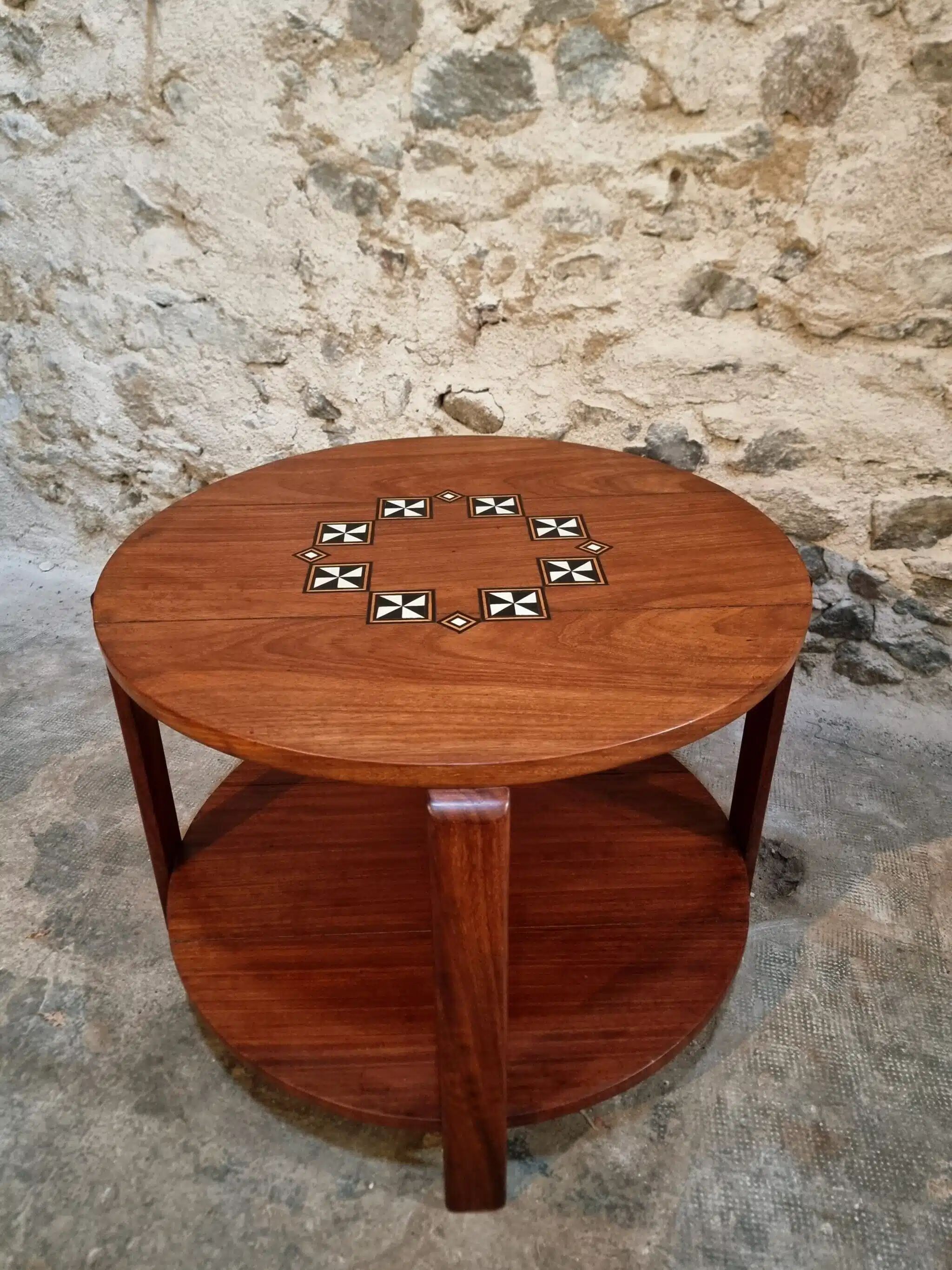Table basse française mid-century en bois massif, années 1950