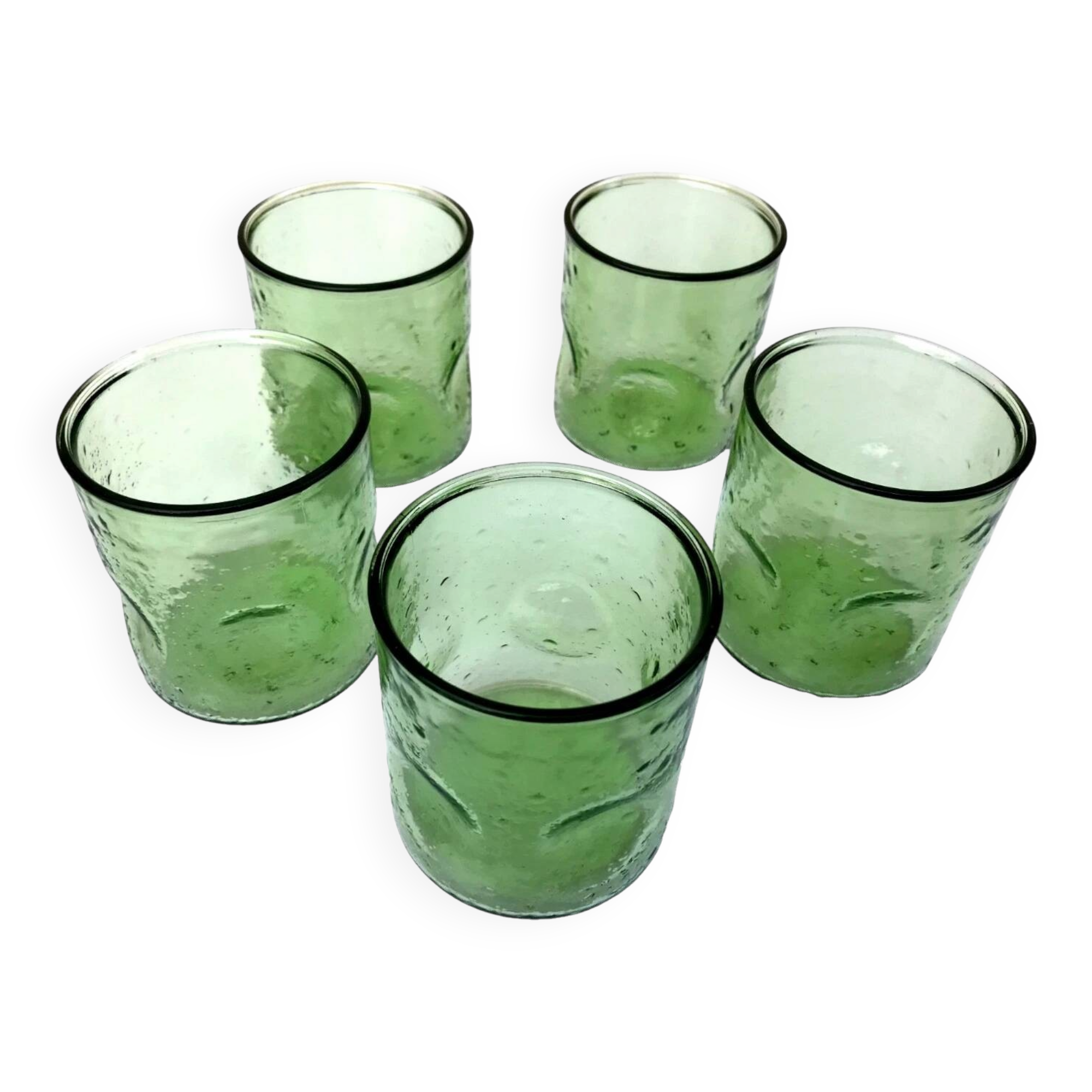 1970s (lot 3) 5 orangeade glasses Bubbled and coloured glass