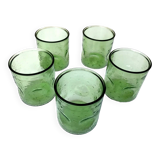 1970s (lot 3) 5 orangeade glasses Bubbled and coloured glass