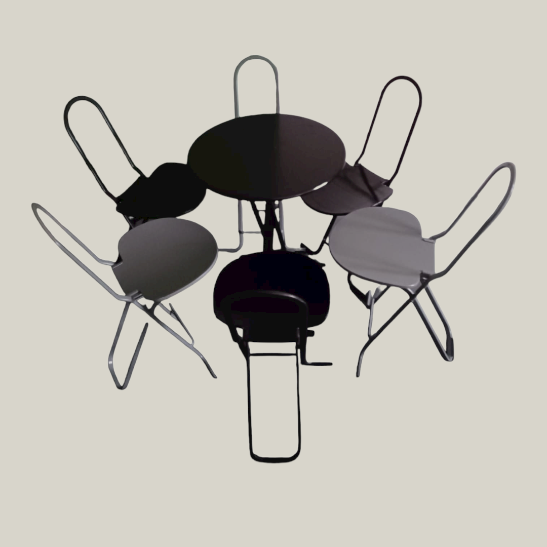 Gastone Rinaldi for Thema Italy 6 folding chairs 1 table ‘Dafne’ 1979