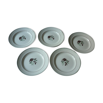 5 assiette plate vintage en faience de gien decor fleur