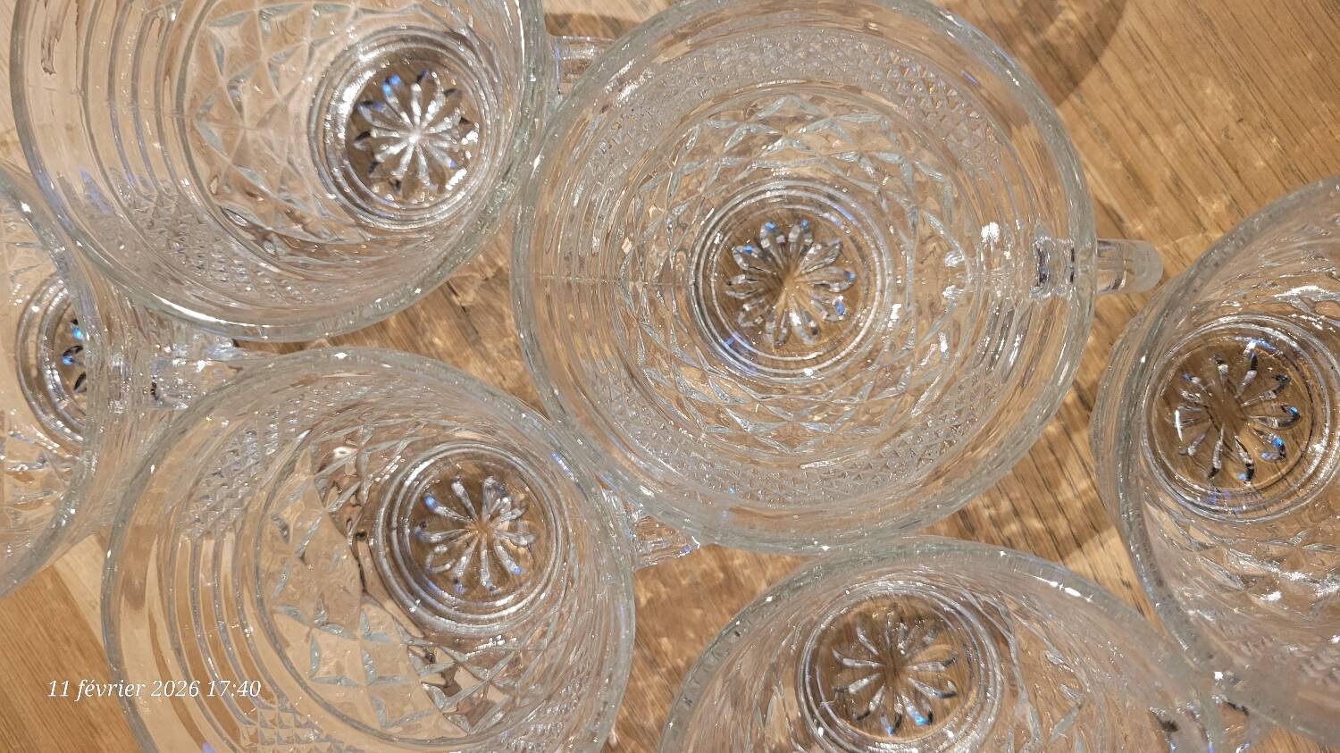 8 thick cut glass cups