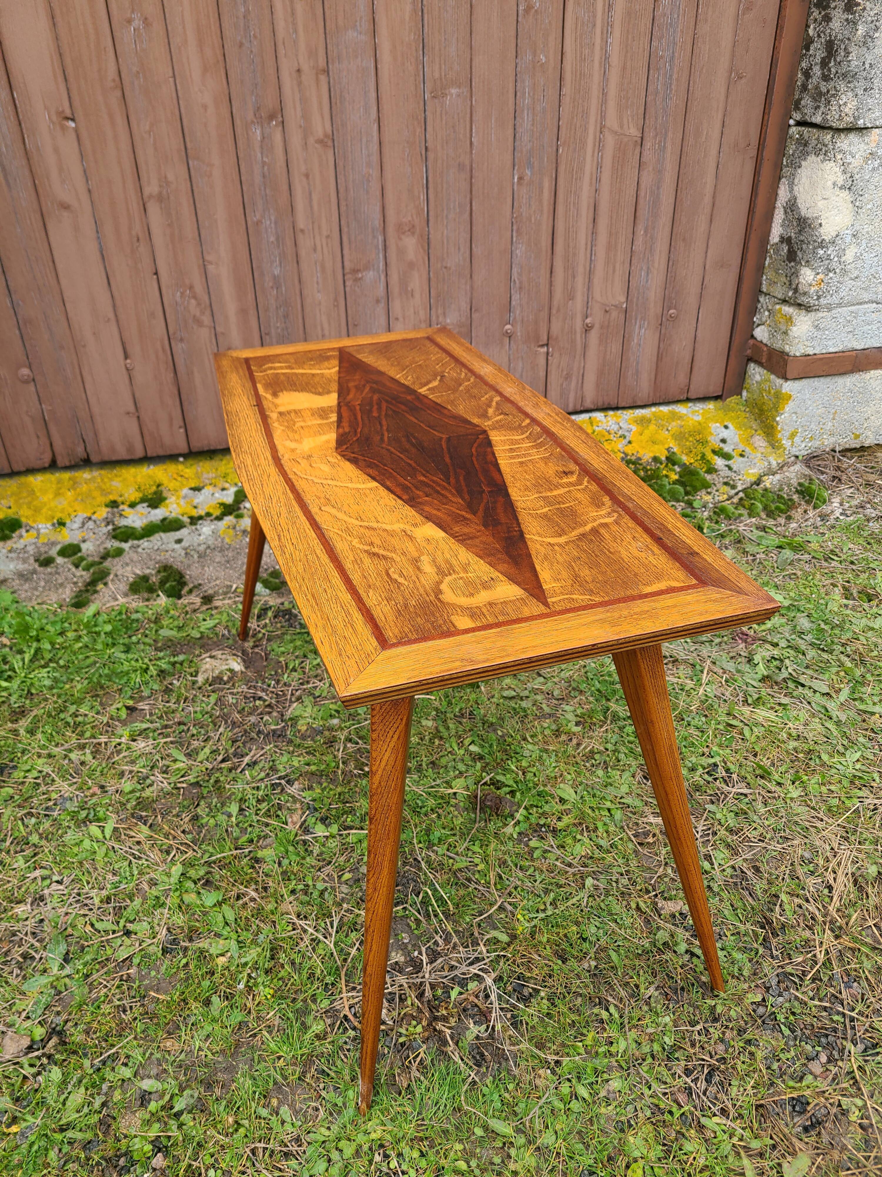 Coffee table 1950 cabinetmaker's marquetry.