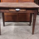Small rustic children's table in old oak wood with drawer and shell handle
