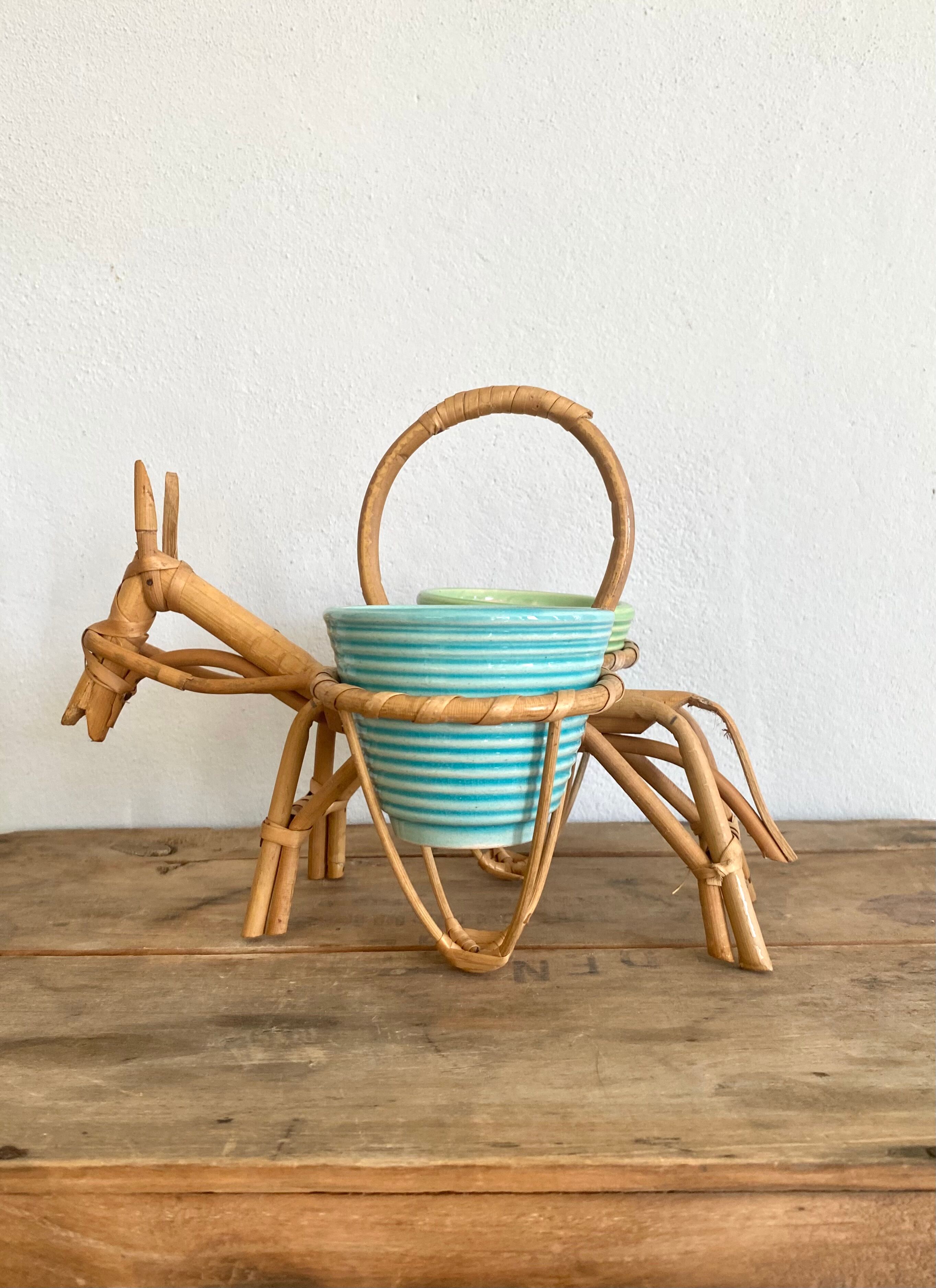 Rattan plant holder, small donkey shape